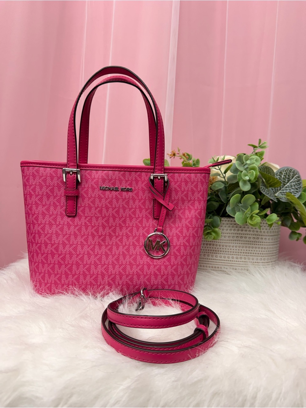Michael Kors Pink Signature Mini Tote with Removable Strap